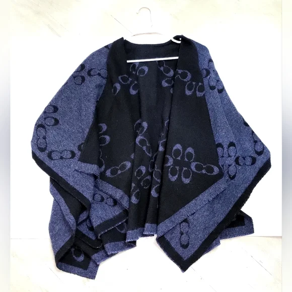 Coach Signature Poncho - Black/Midnight Navy - Picture 4 of 10